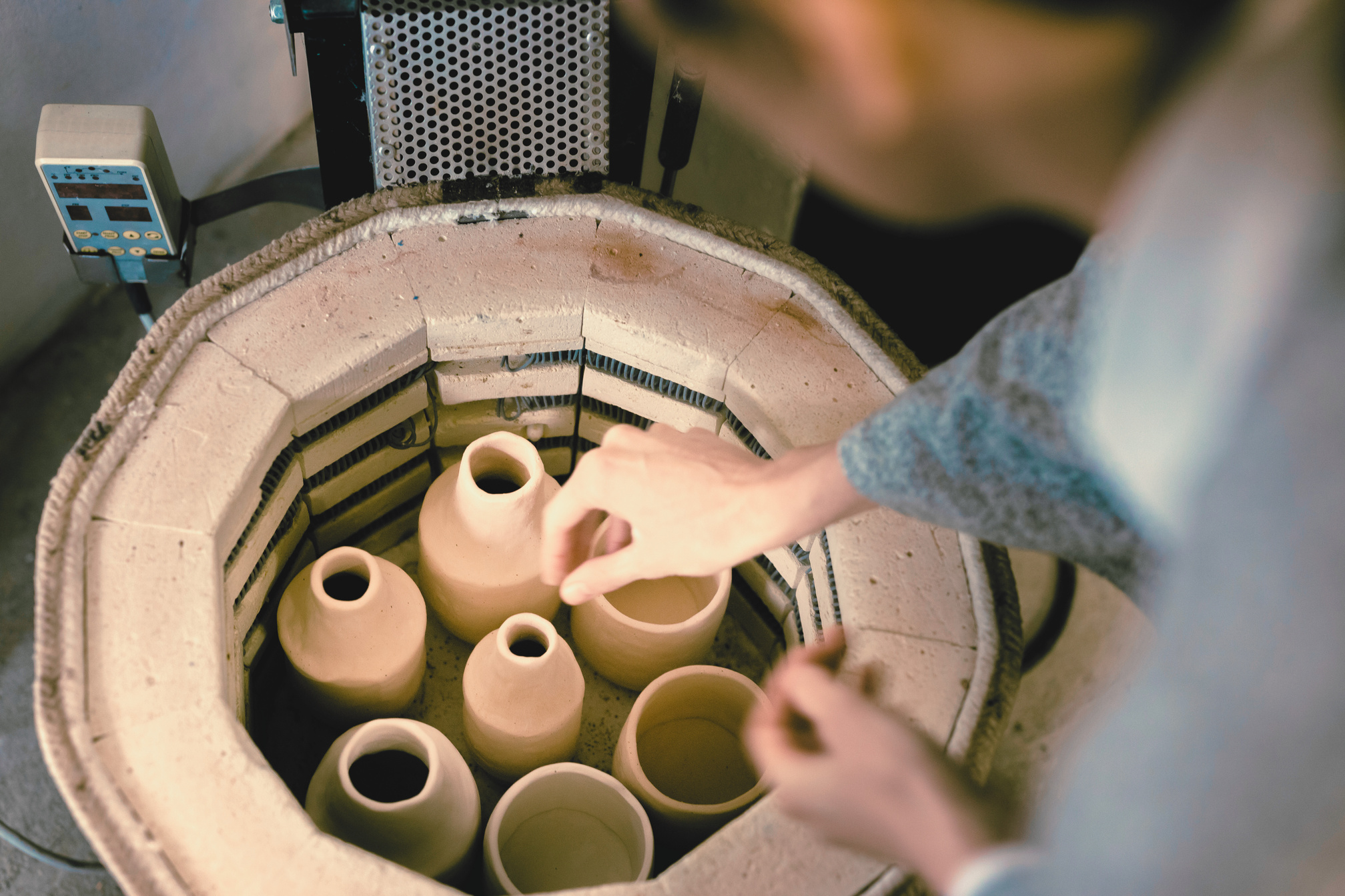 Drying Ceramic Pottery Art in a kiln for Ceramics